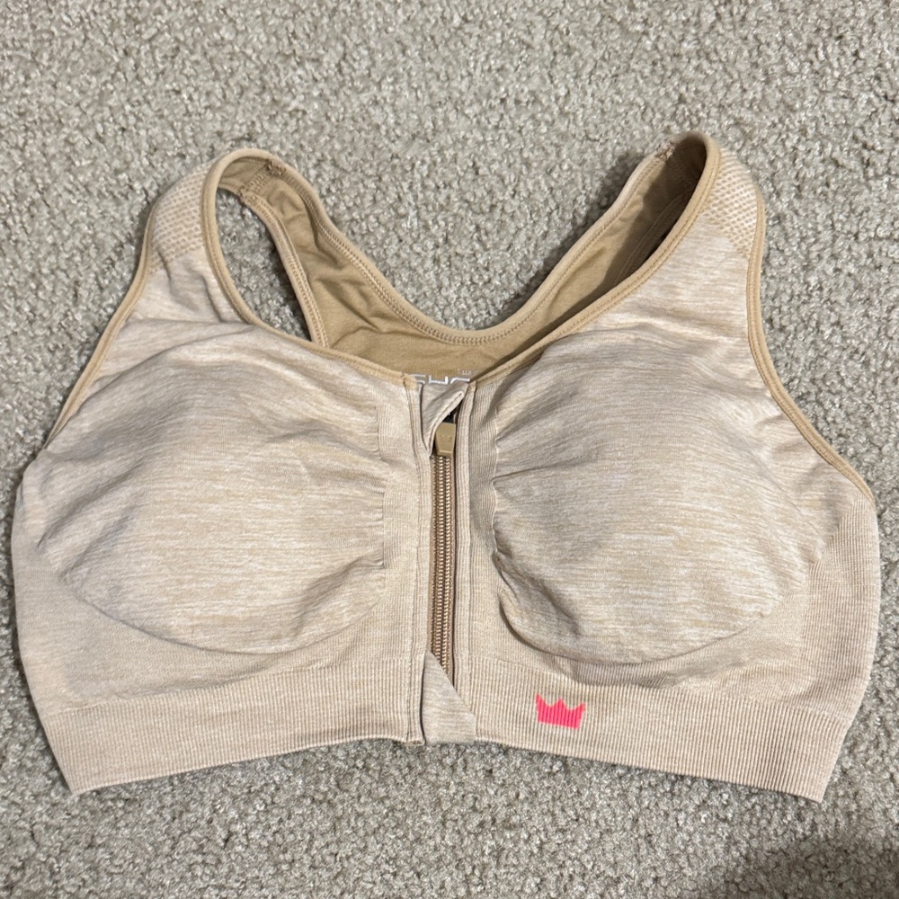 SHEFIT Tan Sports Bra with Front Zipper
